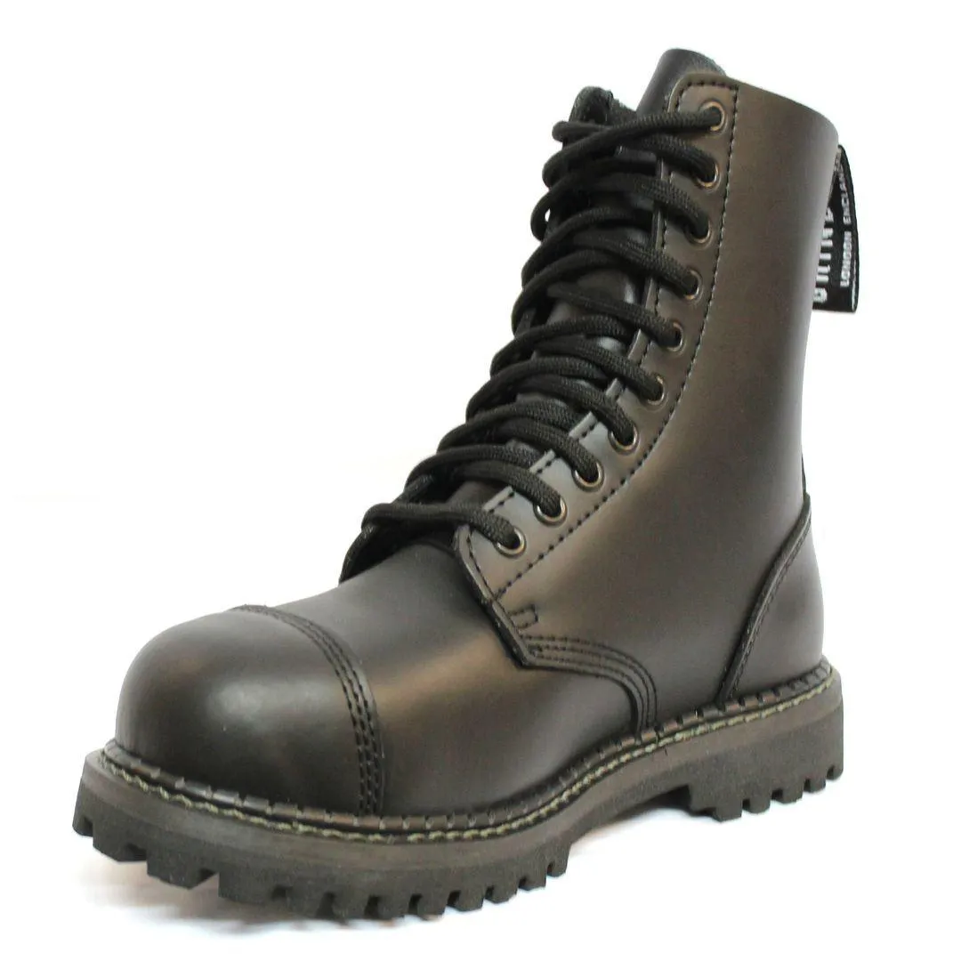 Unisex Real Leather Military Boots Black Ginders Stag Punk Rock Safety Steel Toe