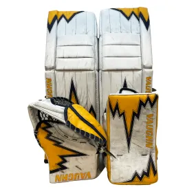 Vaughn Velocity V9 - Used Pro Stock Senior Goalie Pads (White/Yellow/Navy)