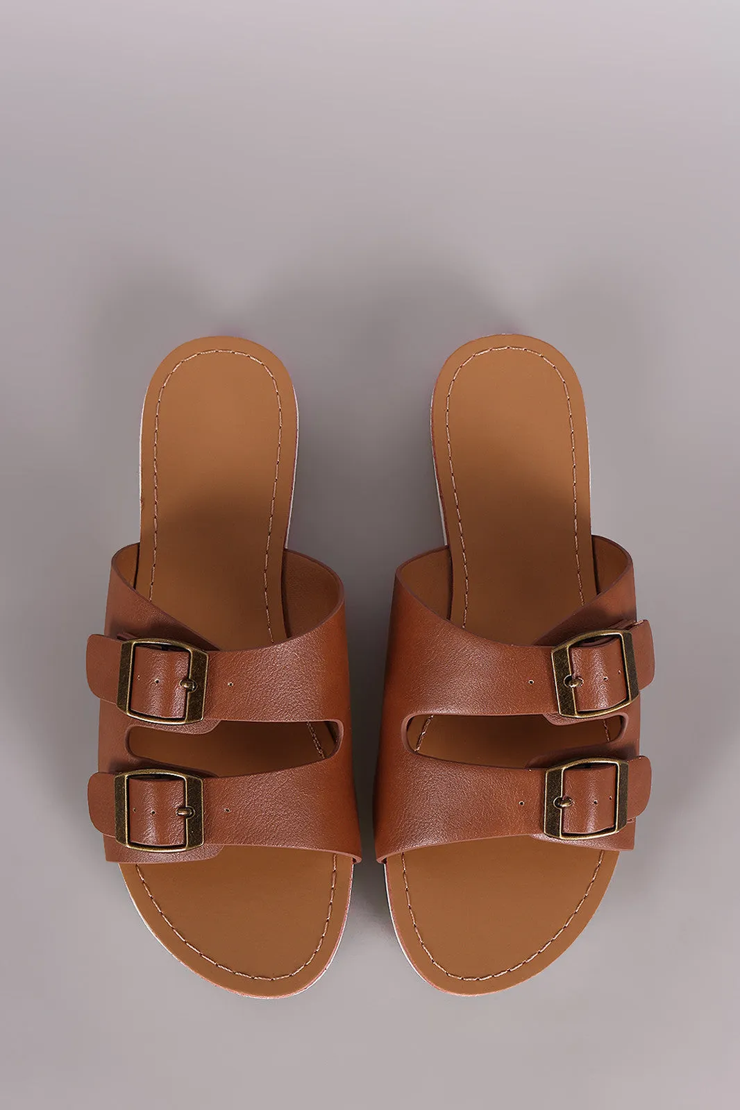 Wild Diva Lounge Double Buckle Slip On Flat Sandal