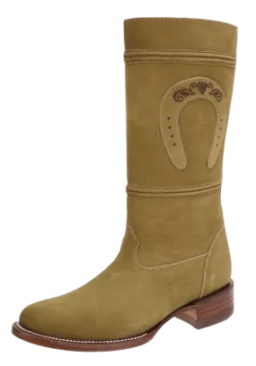 Women's Plain Olive Green Nobuck with Horseshoe Escaramuza Boot