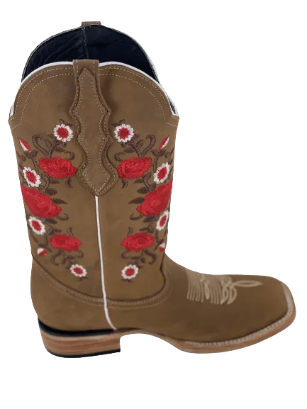 Women’s Red Rose Hazelnut Square Toe Rodeo Boot